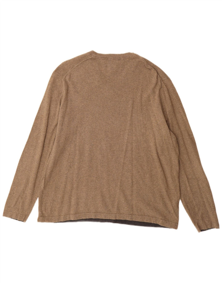 Eddie Bauer Mens V-Neck Jumper Sweater XL Brown Cotton