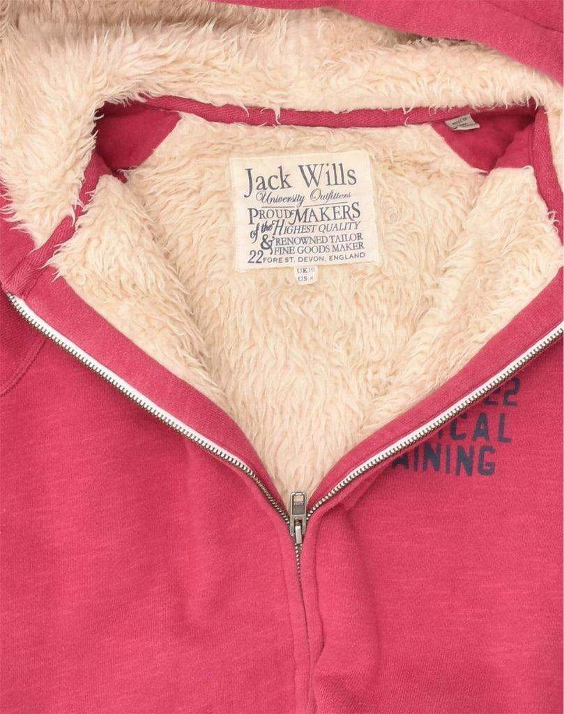 JACK WILLS Womens Sherpa Zip Hoodie Sweater UK 10 Small Pink Cotton | Vintage Jack Wills | Thrift | Second-Hand Jack Wills | Used Clothing | Messina Hembry 