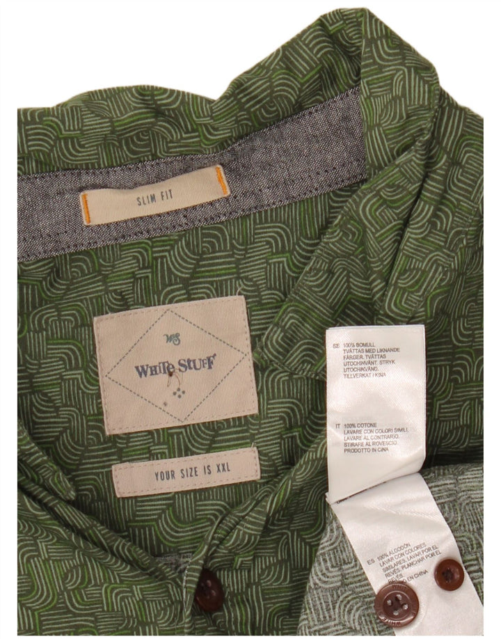 White Stuff Mens Slim Fit Shirt 2XL Green Geometric Cotton