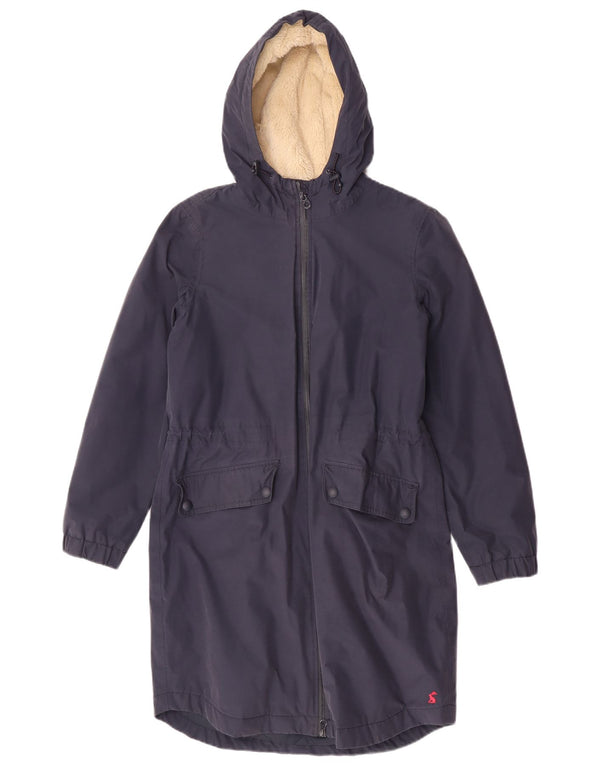 Joules Womens Hooded Parka Jacket UK 10 Small Navy Blue Cotton