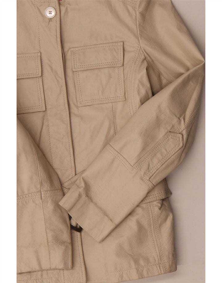 Vintage Womens Military Leather Jacket IT 44 Medium Beige Leather