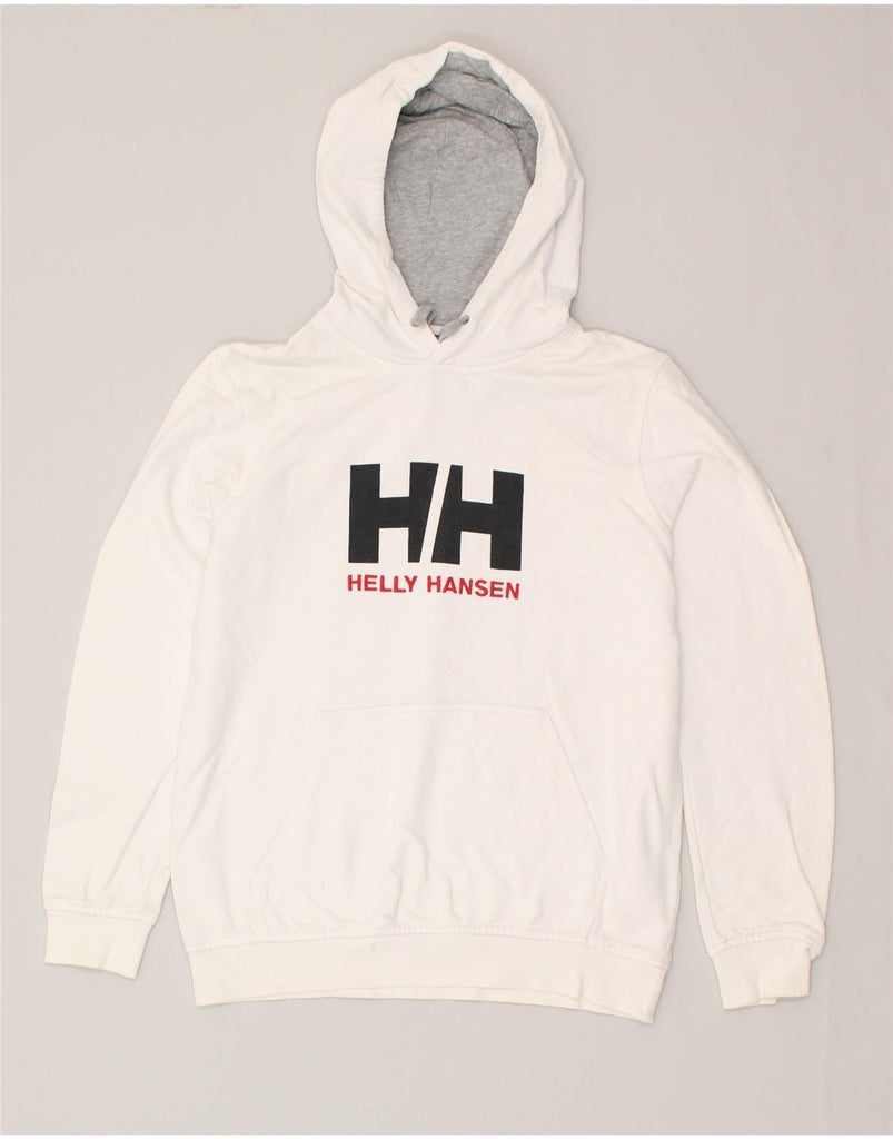 HELLY HANSEN Mens Graphic Hoodie Jumper Medium White Cotton | Vintage Helly Hansen | Thrift | Second-Hand Helly Hansen | Used Clothing | Messina Hembry 