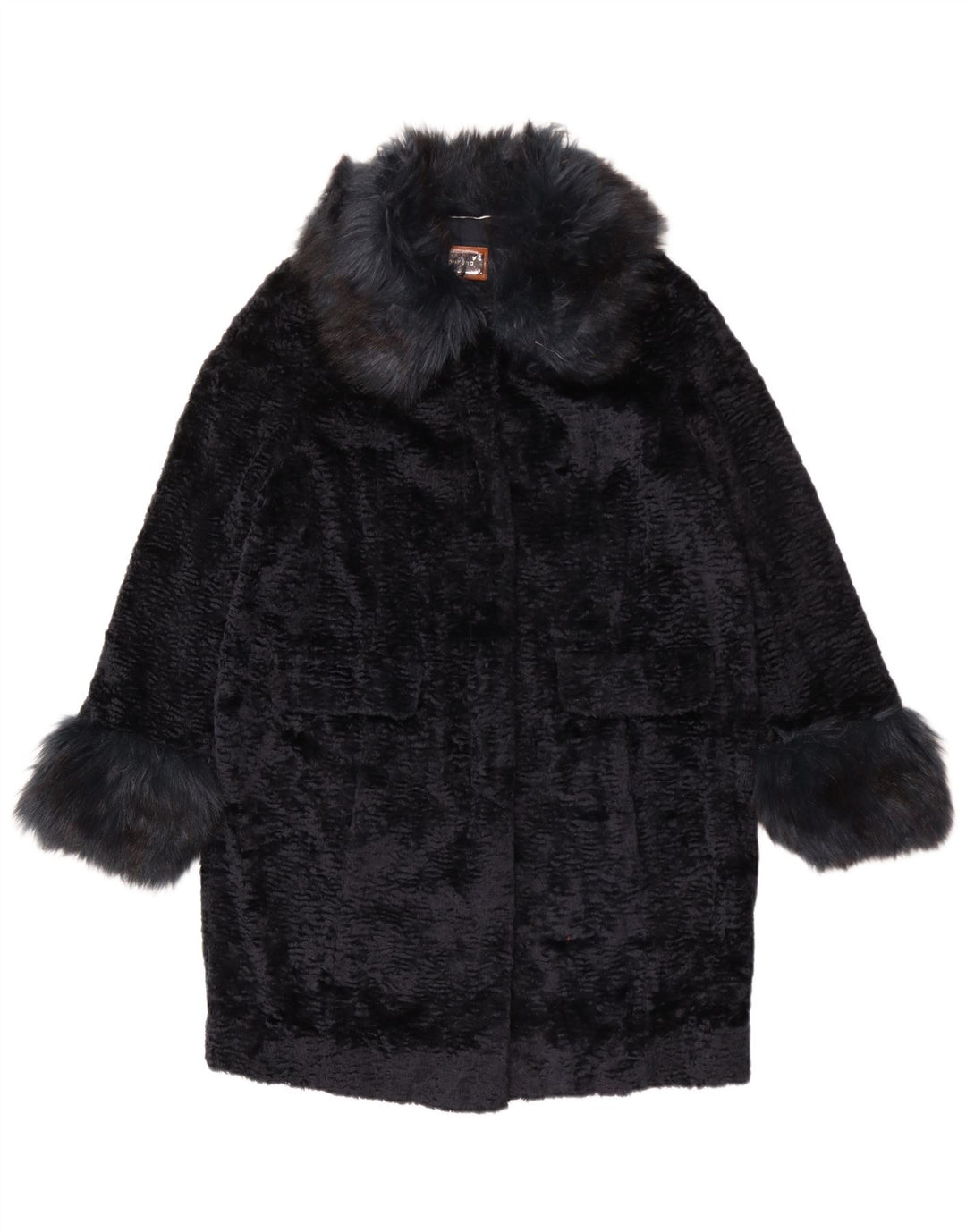 Marks & Spencer Womens Oversized Faux Fur Overcoat UK 14 Large Navy Blue