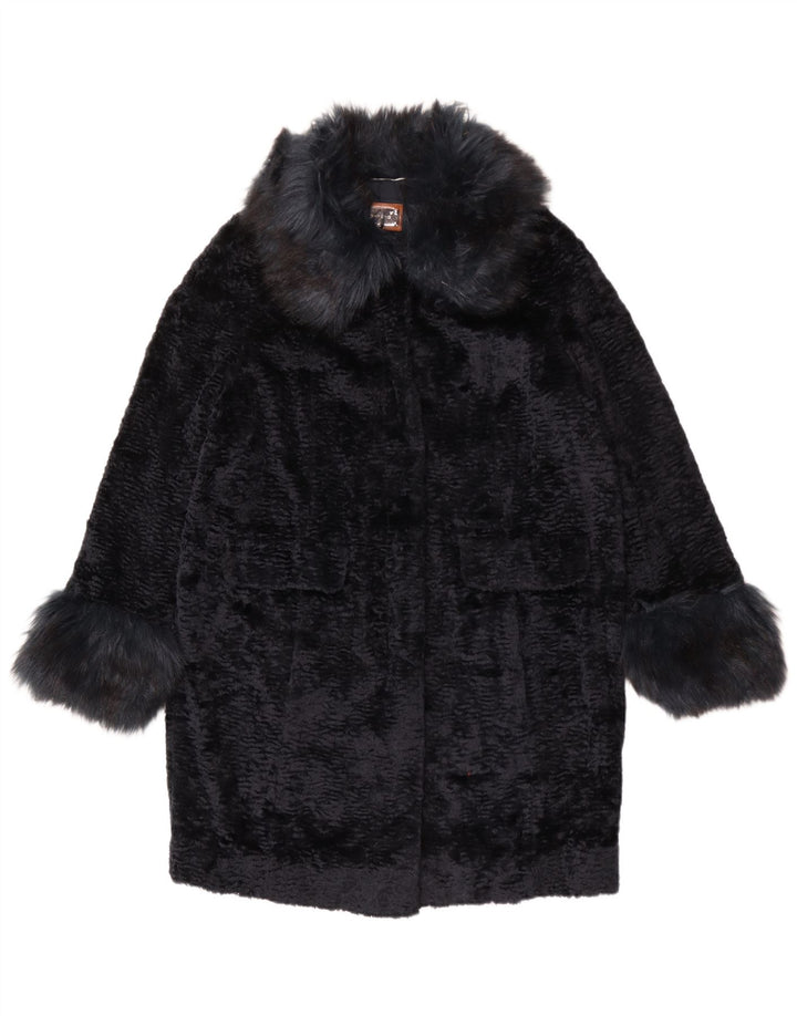 Marks & Spencer Womens Oversized Faux Fur Overcoat UK 14 Large Navy Blue