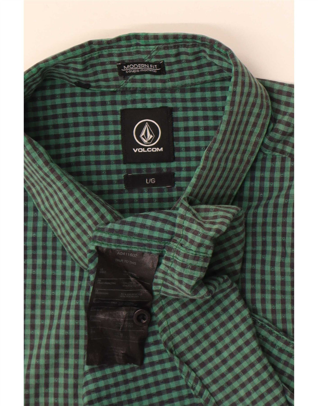 Volcom Mens Modern Fit Short Sleeve Shirt Large Green Gingham Cotton