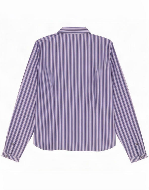 Lacoste Womens Shirt Size 42 Large Blue Striped Cotton