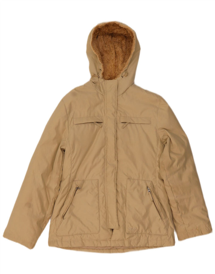 Fila Womens Hooded Windbreaker Jacket UK 12 Medium  Beige Polyester