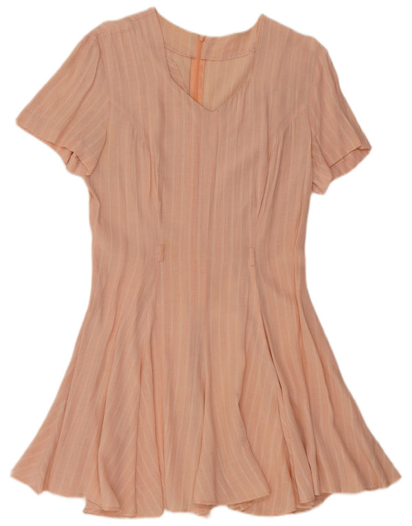 Vintage Womens A-Line Dress UK 14 Medium Pink Striped