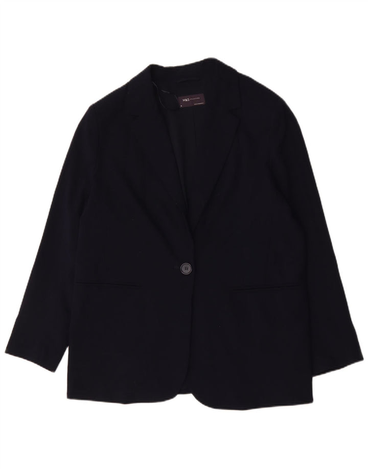 Marks & Spencer Womens 1 Button Blazer Jacket UK 18 XL Navy Blue Polyester