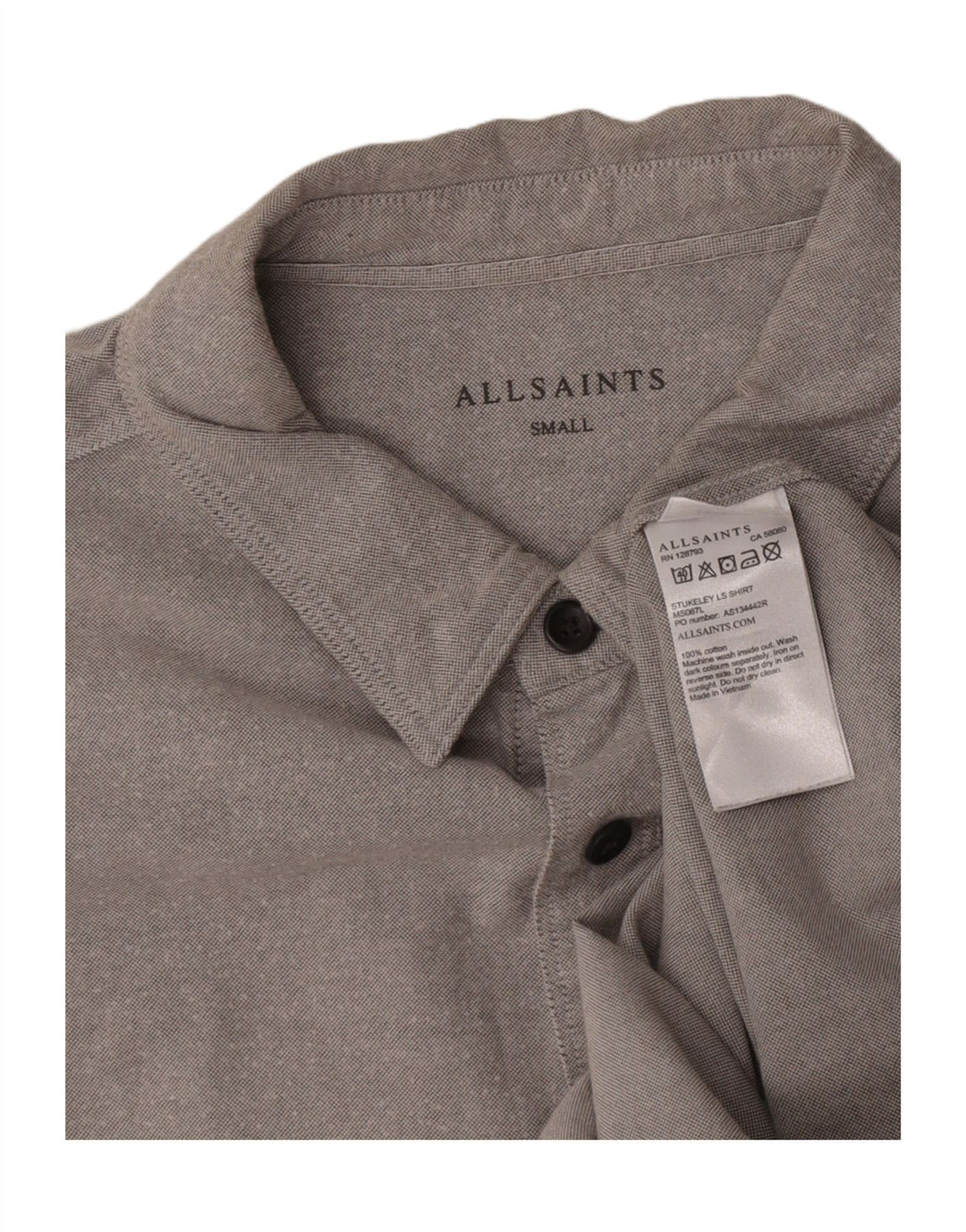 All Saints Mens Shirt Small Grey Cotton