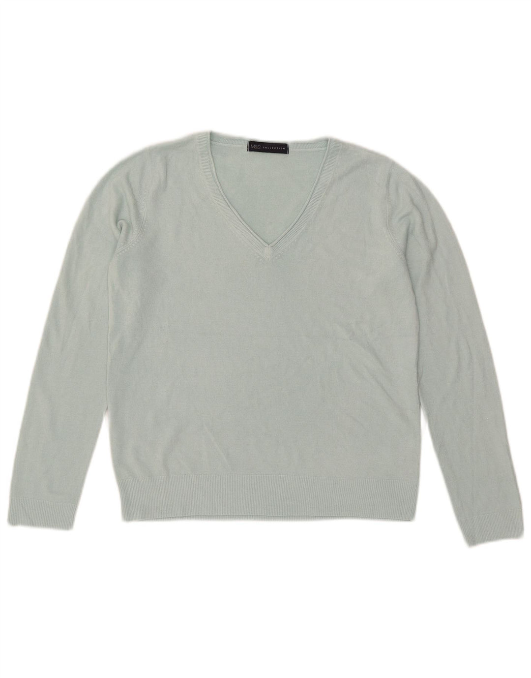 Marks & Spencer Womens V-Neck Jumper Sweater UK 12 Medium Blue Acrylic