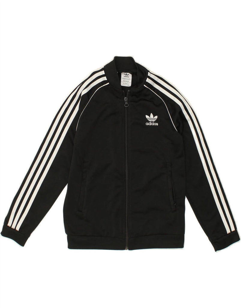 ADIDAS Boys Graphic Tracksuit Top Jacket 12-13 Years Black Polyester | Vintage Adidas | Thrift | Second-Hand Adidas | Used Clothing | Messina Hembry 