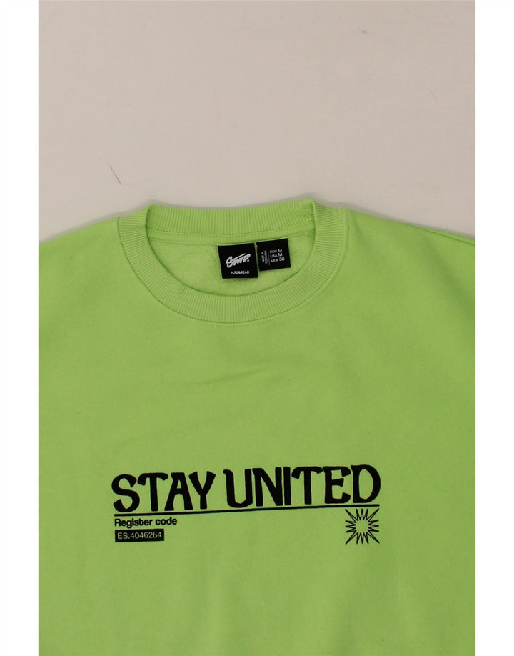PULL & BEAR Mens Graphic Sweatshirt Jumper Medium Green Vintage Pull & Bear and Second-Hand Pull & Bear from Messina Hembry 