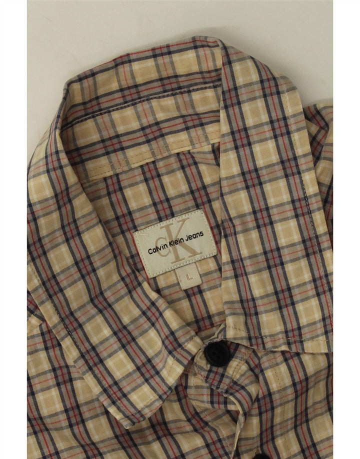 Calvin Klein Jeans Mens Short Sleeve Shirt Large Beige Check
