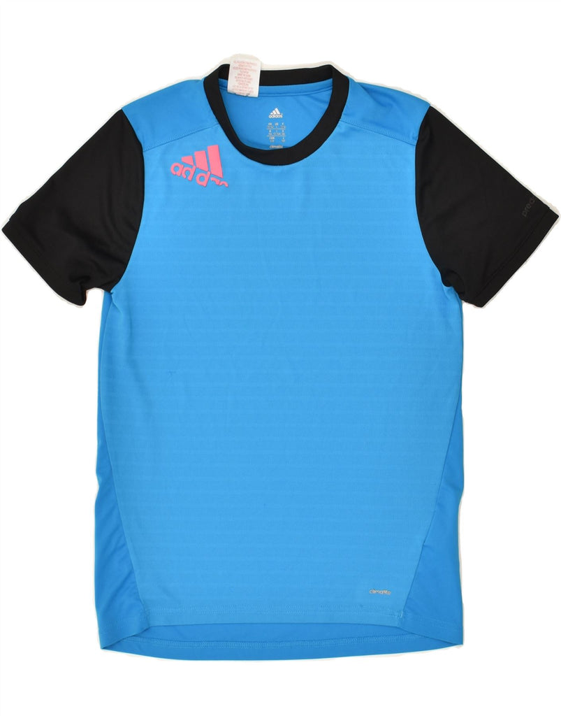 ADIDAS Boys Climalite T-Shirt Top 13-14 Years Blue Colourblock Polyester Vintage Adidas and Second-Hand Adidas from Messina Hembry 