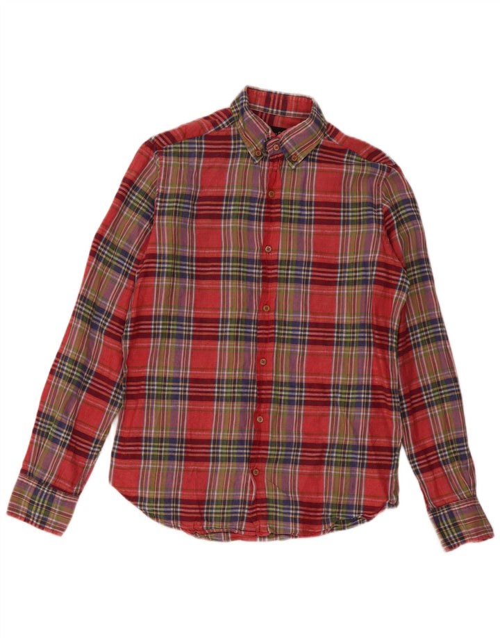 Massimo Dutti Mens Shirt Small Red Check Linen