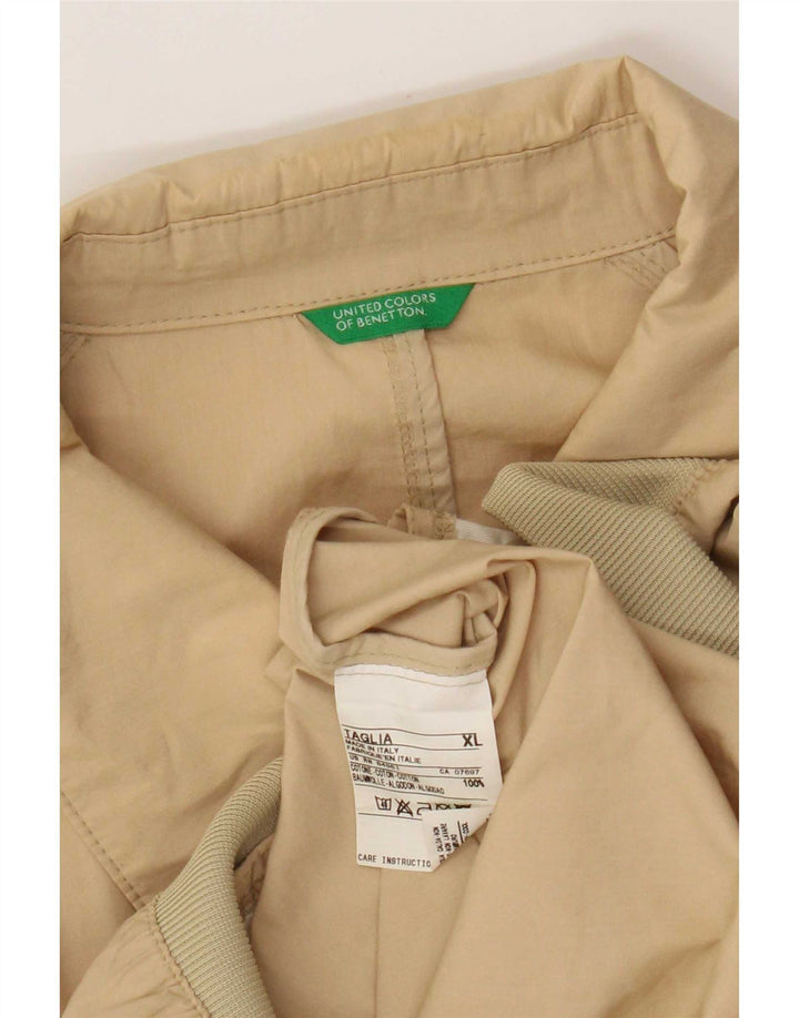 Benetton Mens Bomber Jacket UK 42 XL Beige Cotton