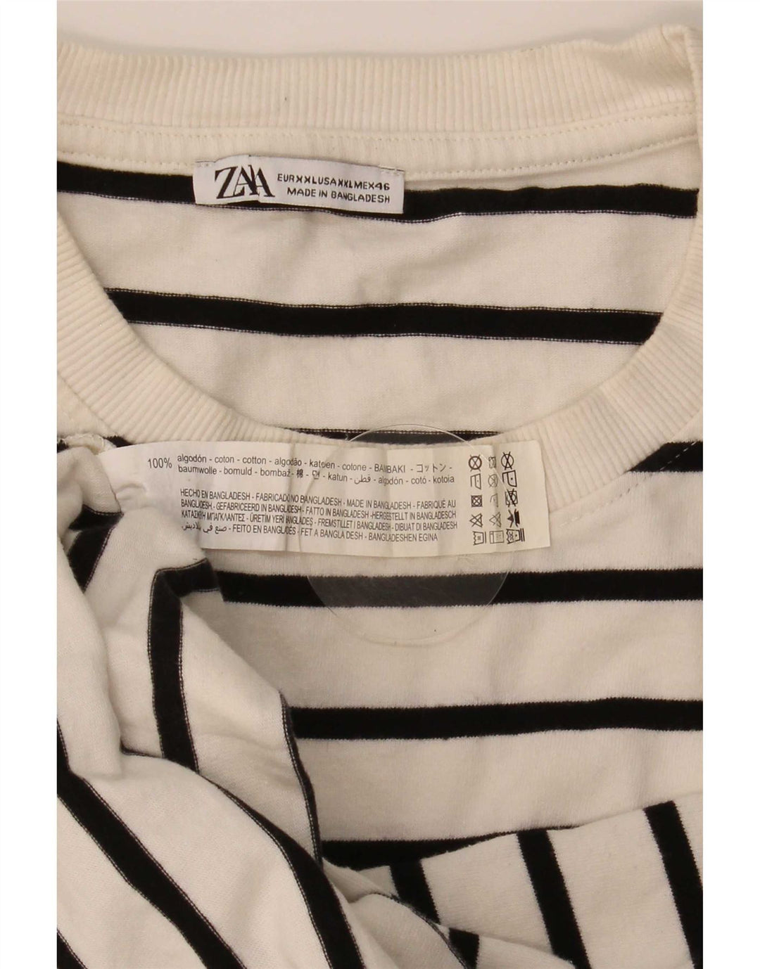 Zara Mens Top Long Sleeve 2XL White Striped Cotton