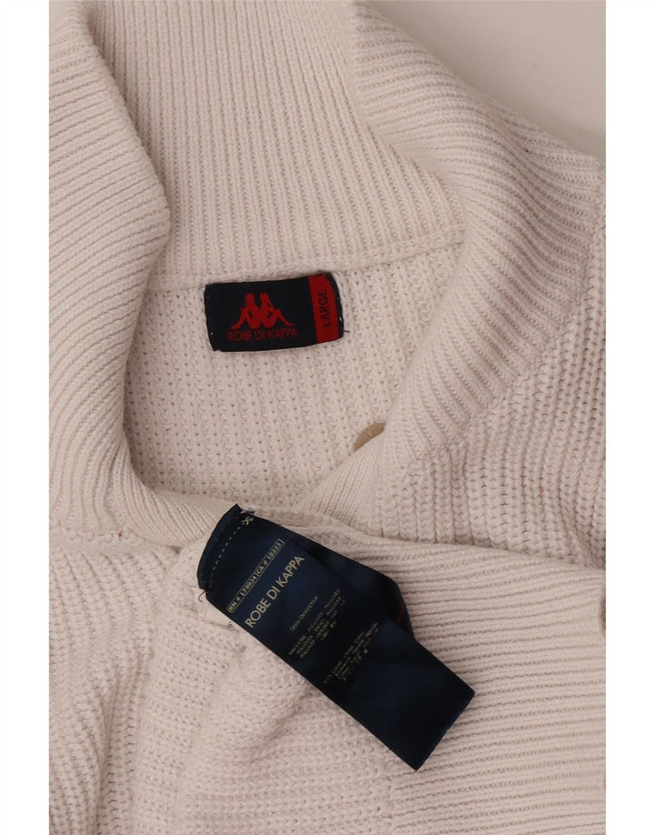 Kappa Womens Button Neck Jumper Sweater UK 16 Large White Cotton