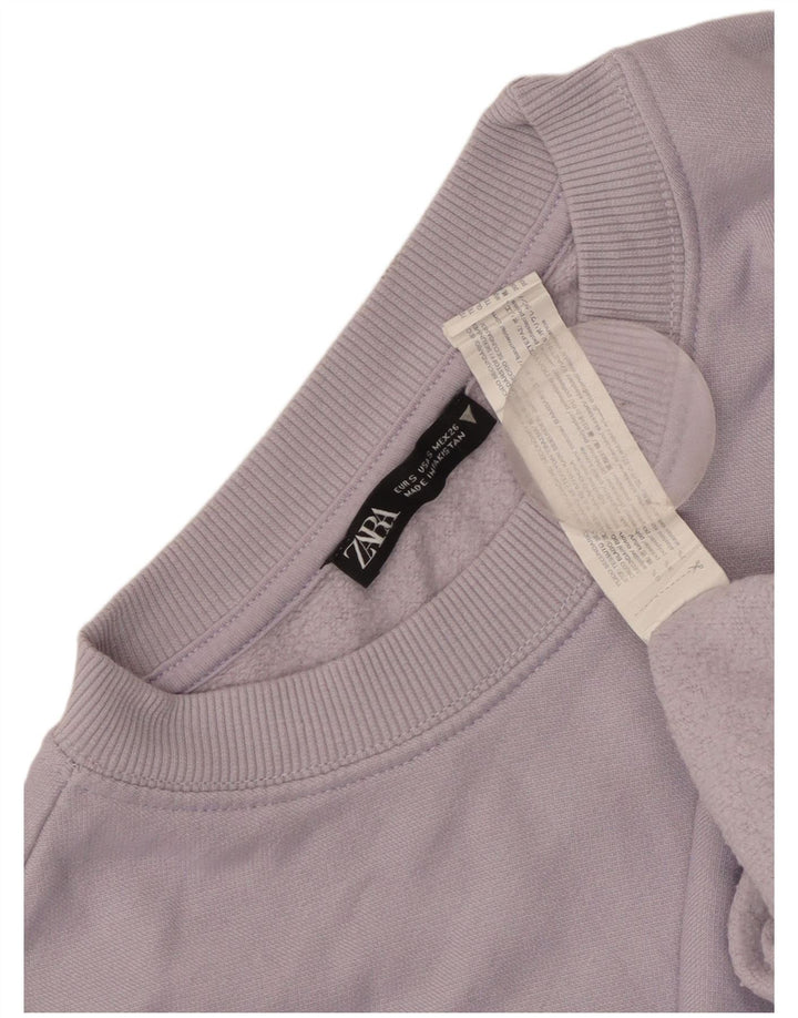 Zara Womens Crop Oversized Sweatshirt Jumper UK 10 Small Purple Cotton