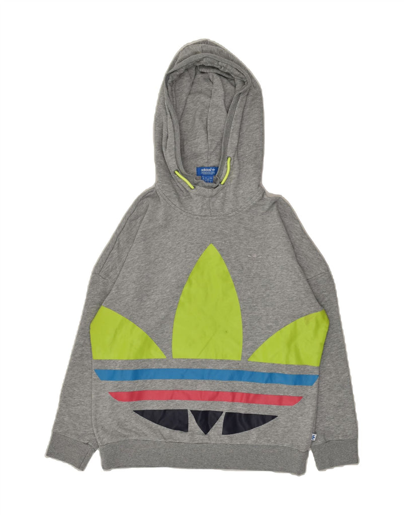 ADIDAS Womens Graphic Hoodie Jumper UK 12 Medium Grey Cotton | Vintage Adidas | Thrift | Second-Hand Adidas | Used Clothing | Messina Hembry 