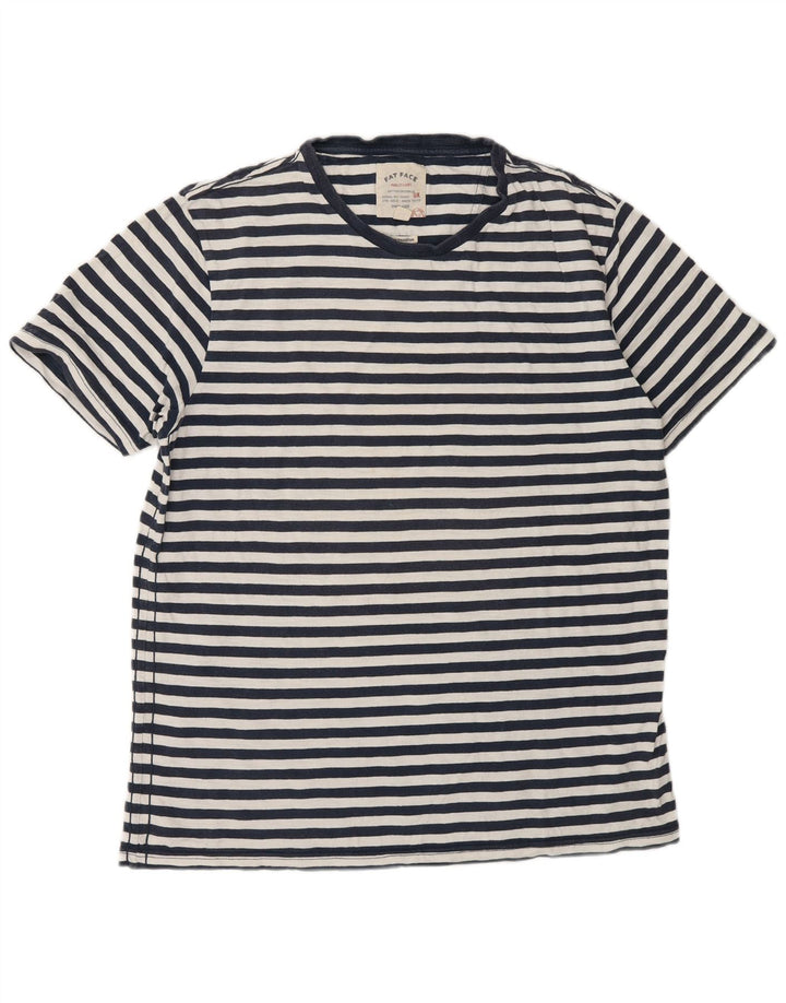 Fat Face Mens T-Shirt Top Medium Navy Blue Pinstripe Cotton