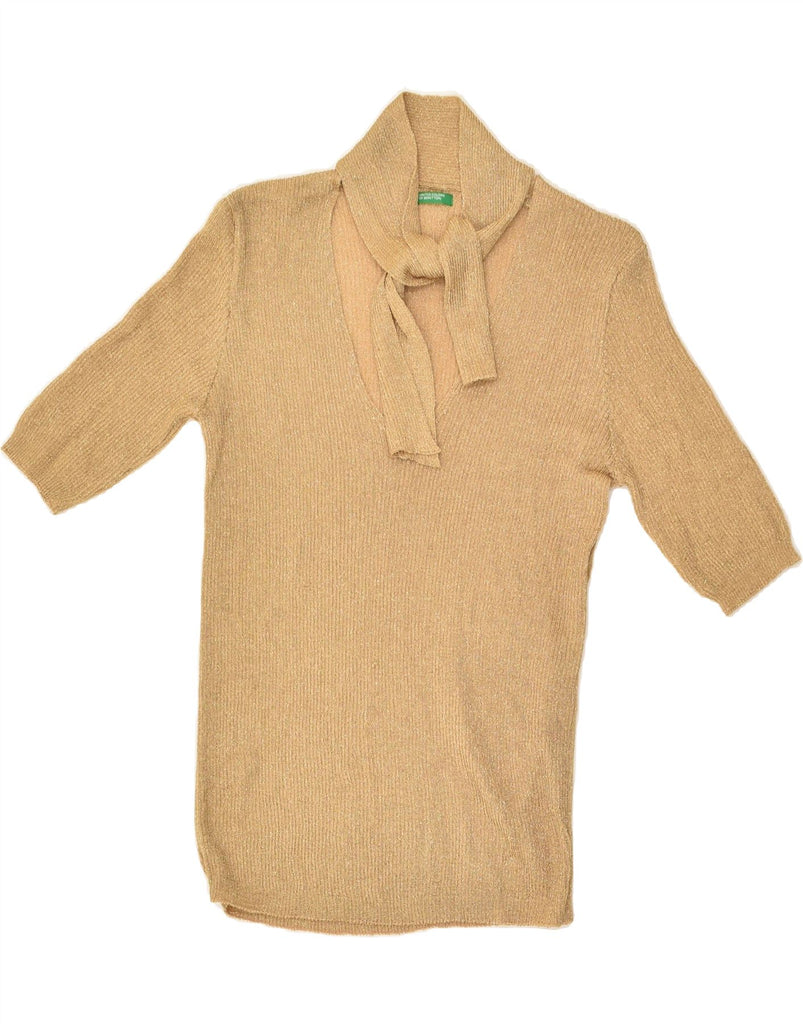 BENETTON Womens Top 3/4 Sleeve UK 14 Large Beige Acetate | Vintage Benetton | Thrift | Second-Hand Benetton | Used Clothing | Messina Hembry 