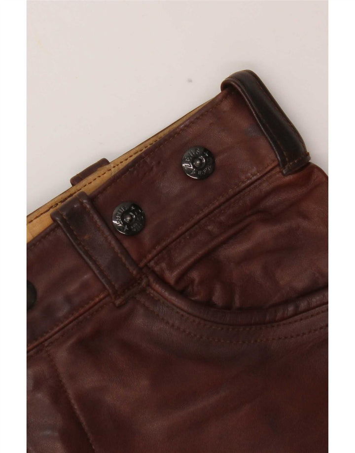 Vintage Womens Straight Leather Trousers W28 L30 Brown