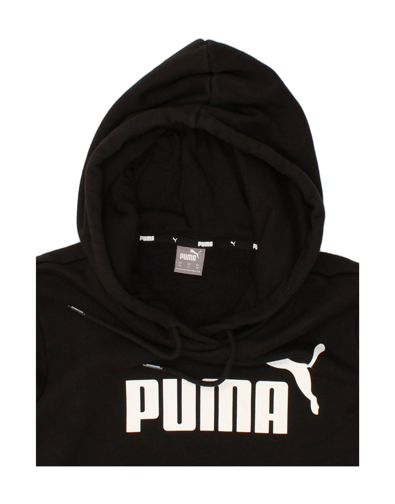 PUMA Womens Loose Fit Graphic Hoodie Jumper UK 6 XS Black Cotton | Vintage Puma | Thrift | Second-Hand Puma | Used Clothing | Messina Hembry 