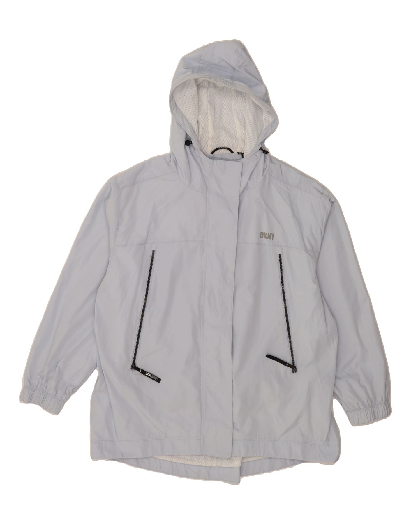 DKNY Womens Oversized Hooded Rain Jacket UK 16 Large Blue
