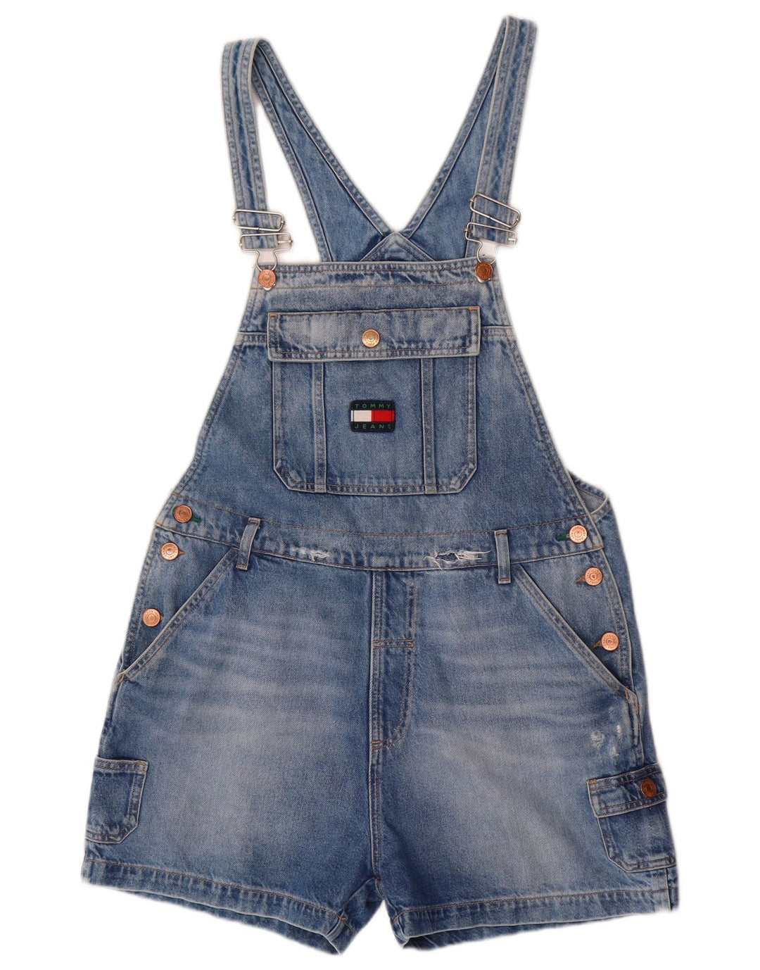 TOMMY HILFIGER Womens Distressed Dungarees Denim Shorts UK 16 Large  Blue
