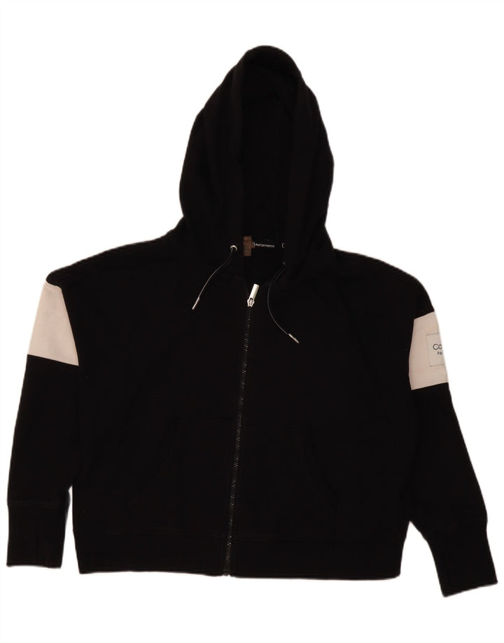 Calvin Klein Womens Oversized Crop Zip Hoodie Sweater UK 14 Medium Black