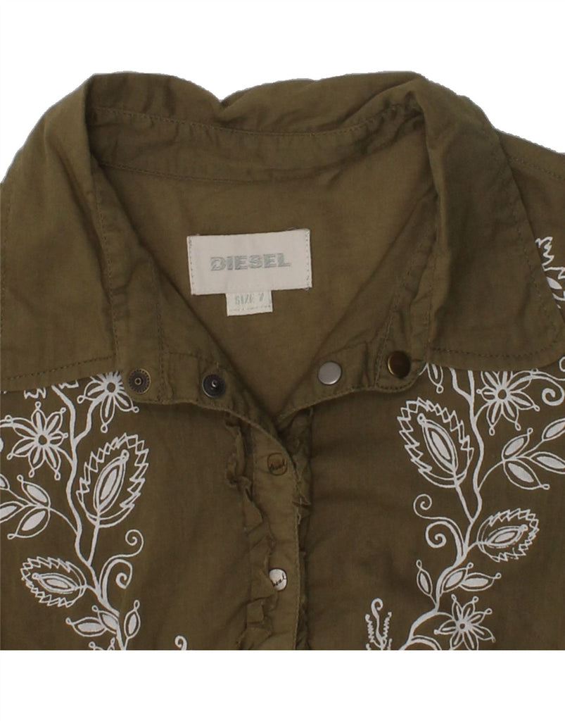 DIESEL Girls Graphic Pullover Shirt 6-7 Years Khaki Floral Cotton | Vintage Diesel | Thrift | Second-Hand Diesel | Used Clothing | Messina Hembry 