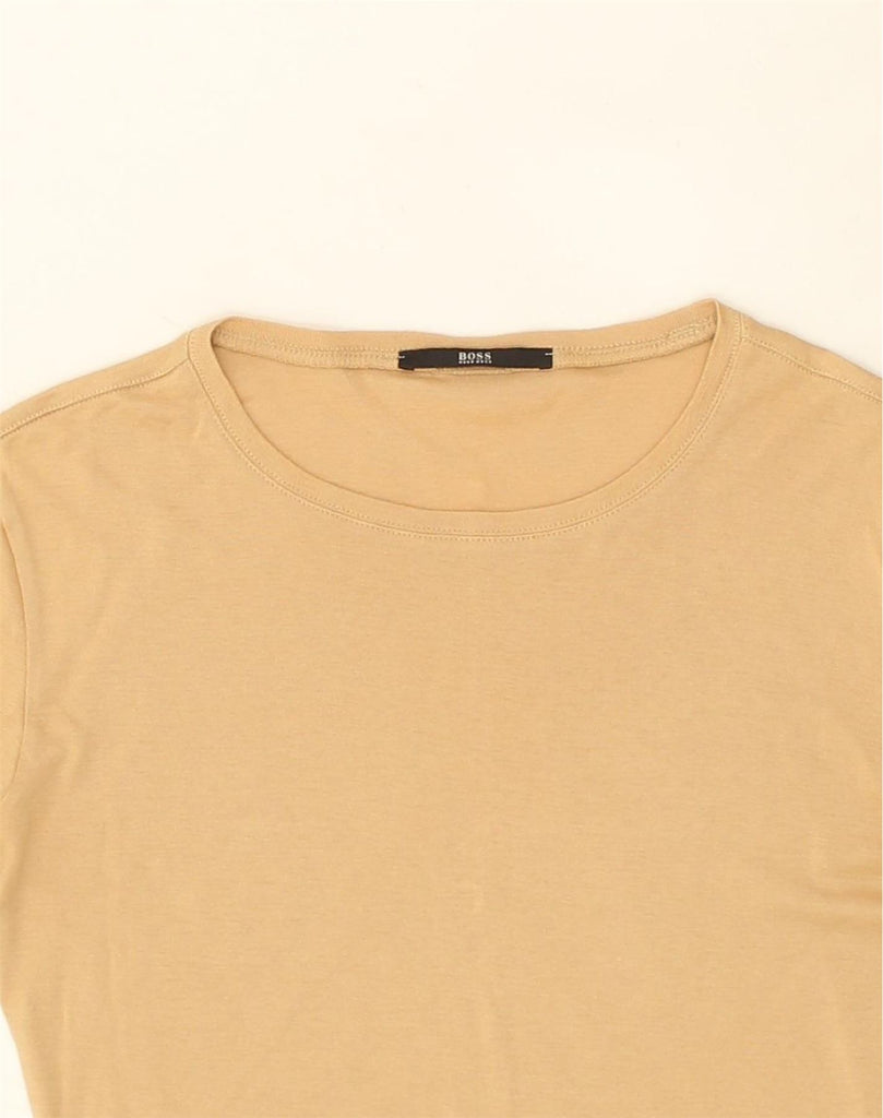 HUGO BOSS Womens Top 3/4 Sleeve UK 10 Small Beige Cotton | Vintage Hugo Boss | Thrift | Second-Hand Hugo Boss | Used Clothing | Messina Hembry 