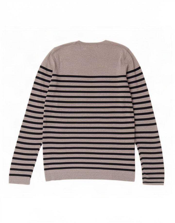 Zara Mens Crew Neck Jumper Sweater Large Grey Striped