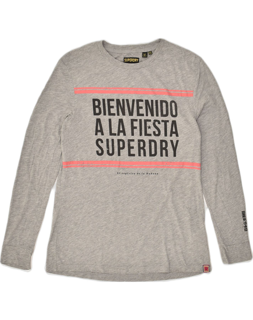 SUPERDRY Womens Graphic Top Long Sleeve UK 12 Medium  Grey Cotton | Vintage Superdry | Thrift | Second-Hand Superdry | Used Clothing | Messina Hembry 