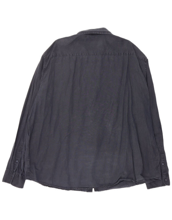 Marks & Spencer Mens Regular Fit Shirt 4XL Navy Blue Linen