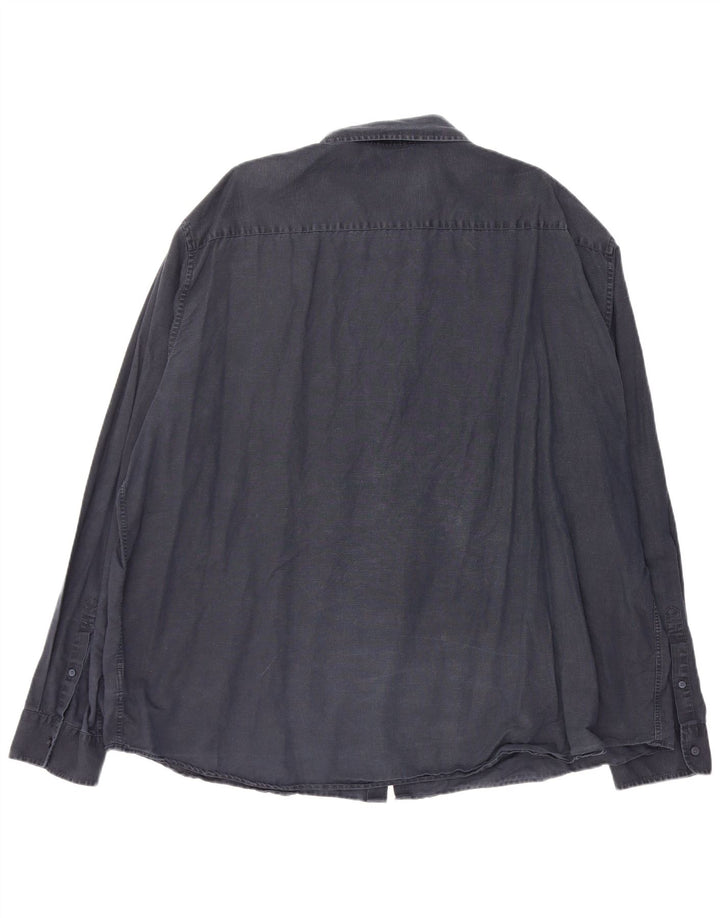 Marks & Spencer Mens Regular Fit Shirt 4XL Navy Blue Linen