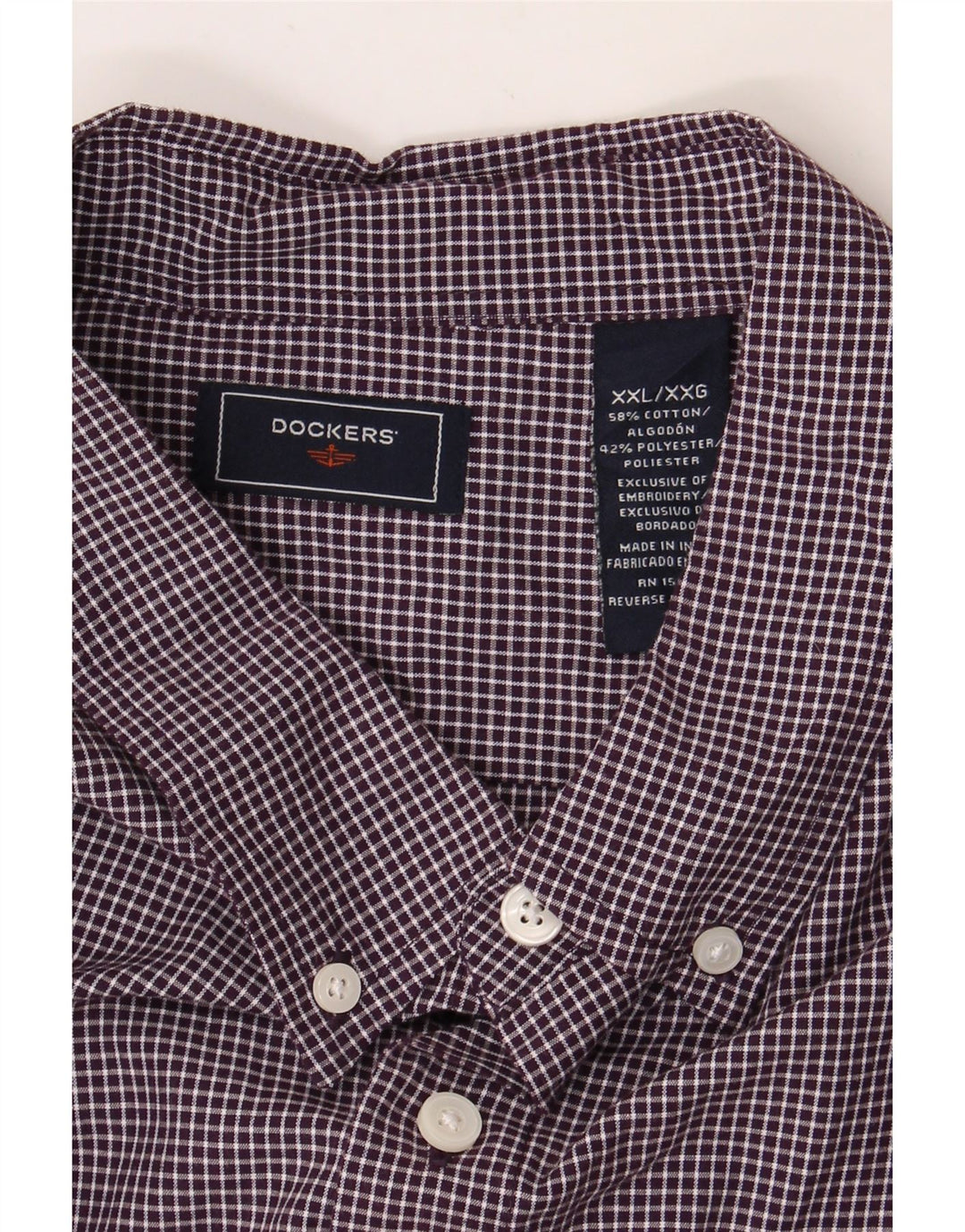 DOCKERS Mens Shirt 2XL Burgundy Check Cotton Vintage Dockers and Second-Hand Dockers from Messina Hembry 