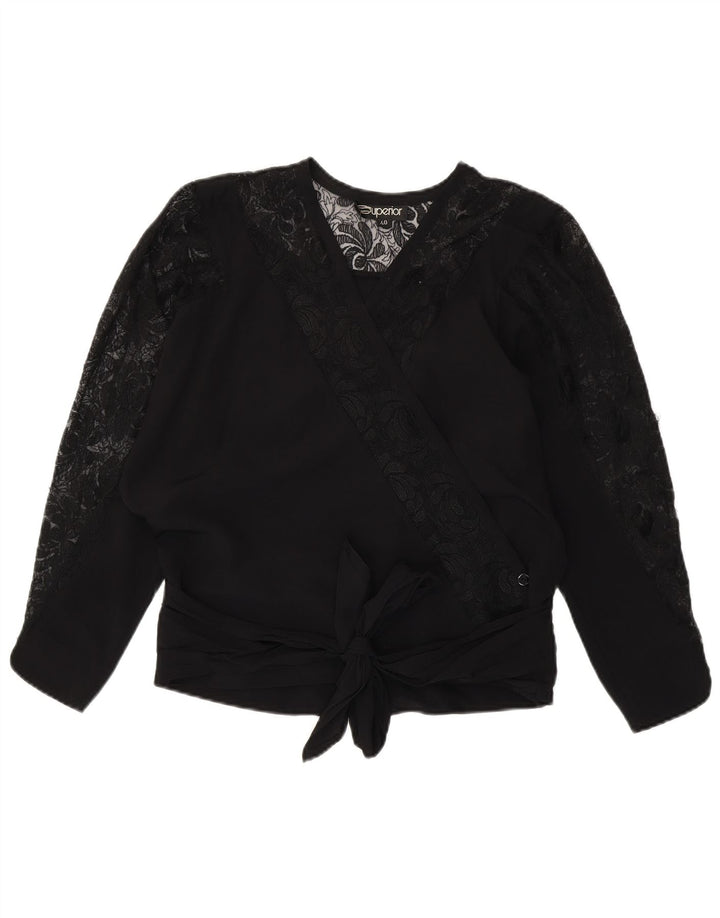 Superior Womens Long Sleeve Blouse Top EU 40 Medium Black Viscose