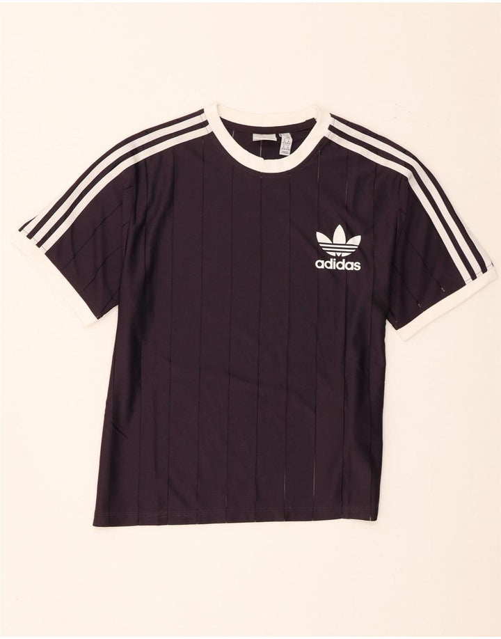 Adidas Womens T-Shirt Top UK 12/ 14 Medium Purple Striped Polyester