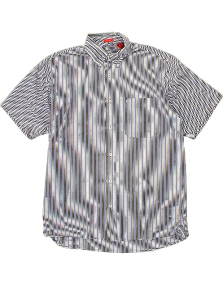 IZOD Mens Easy Care Short Sleeve Shirt Medium Blue Striped Cotton Vintage Izod and Second-Hand Izod from Messina Hembry 