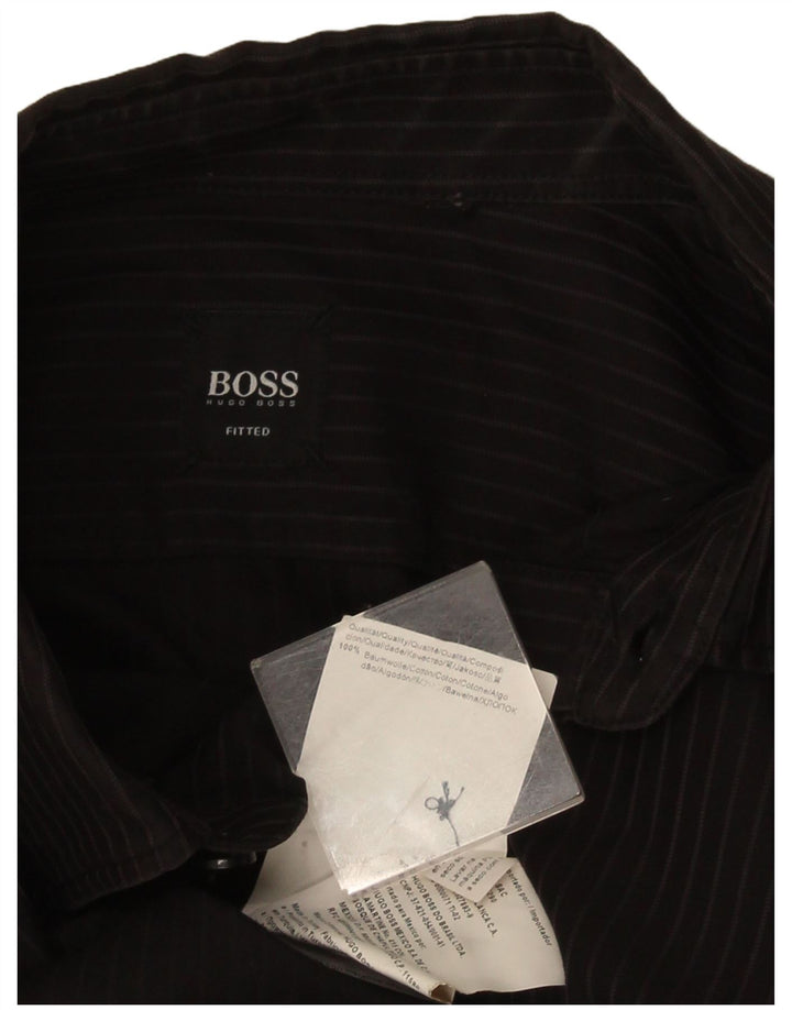 Hugo Boss Mens Fitted Shirt Large Black Striped Cotton
