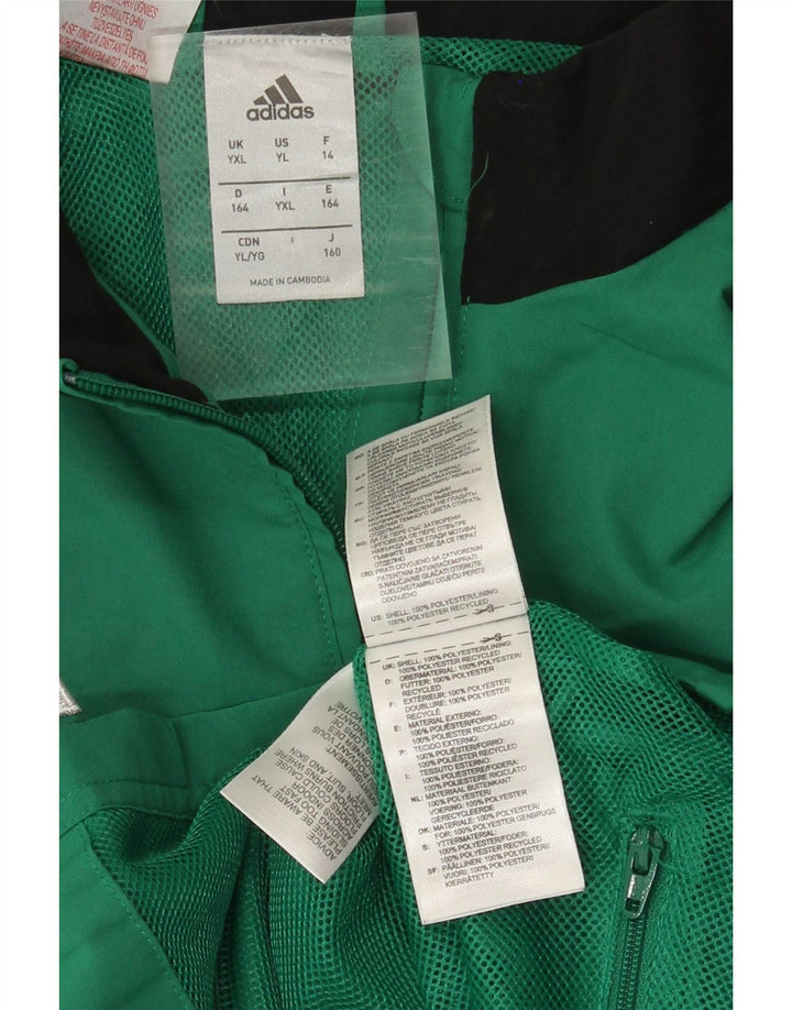 Adidas Boys Tracksuit Top Jacket 13-14 Years XL Green Colourblock Polyester