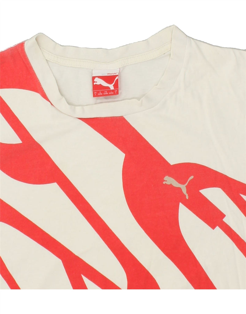 PUMA Mens Graphic T-Shirt Top Large Off White Striped Vintage Puma and Second-Hand Puma from Messina Hembry 