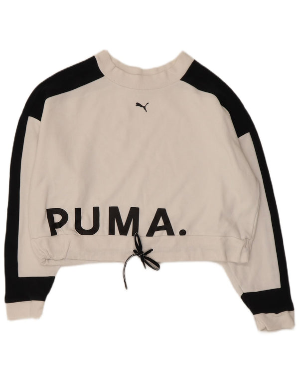 Puma Womens Crop Graphic Sweatshirt Jumper UK 14 Medium White Colourblock