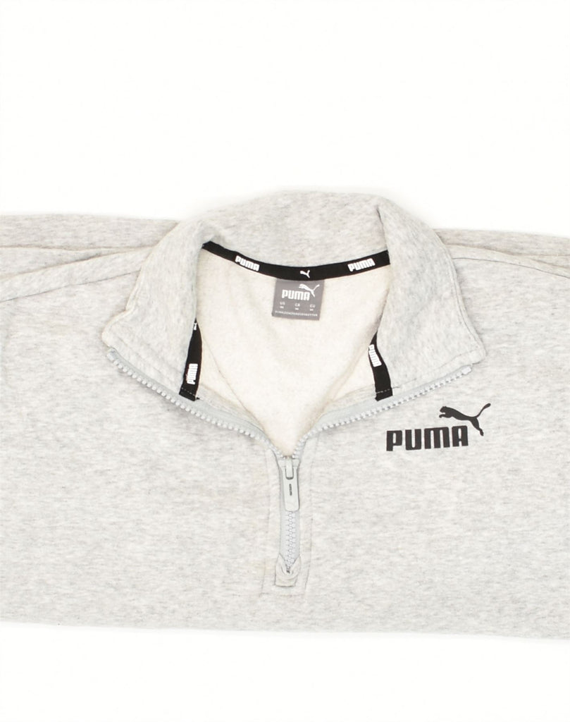 PUMA Womens Zip Neck Sweatshirt Jumper UK 14 Medium Grey Cotton | Vintage Puma | Thrift | Second-Hand Puma | Used Clothing | Messina Hembry 