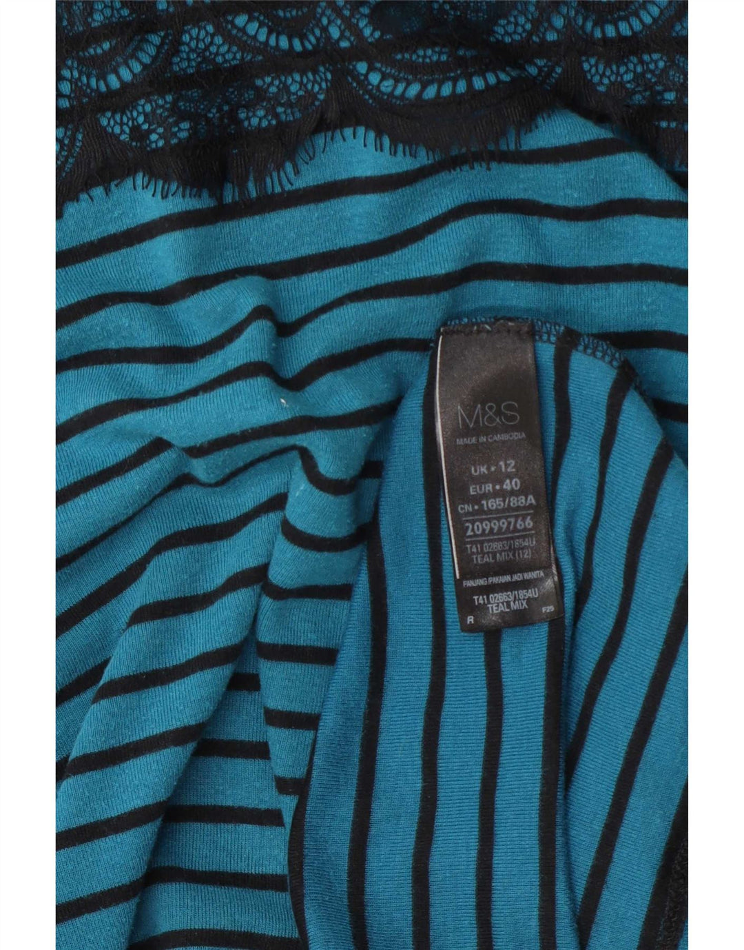 Marks & Spencer Womens Top Long Sleeve UK 12 Medium Blue Striped Cotton