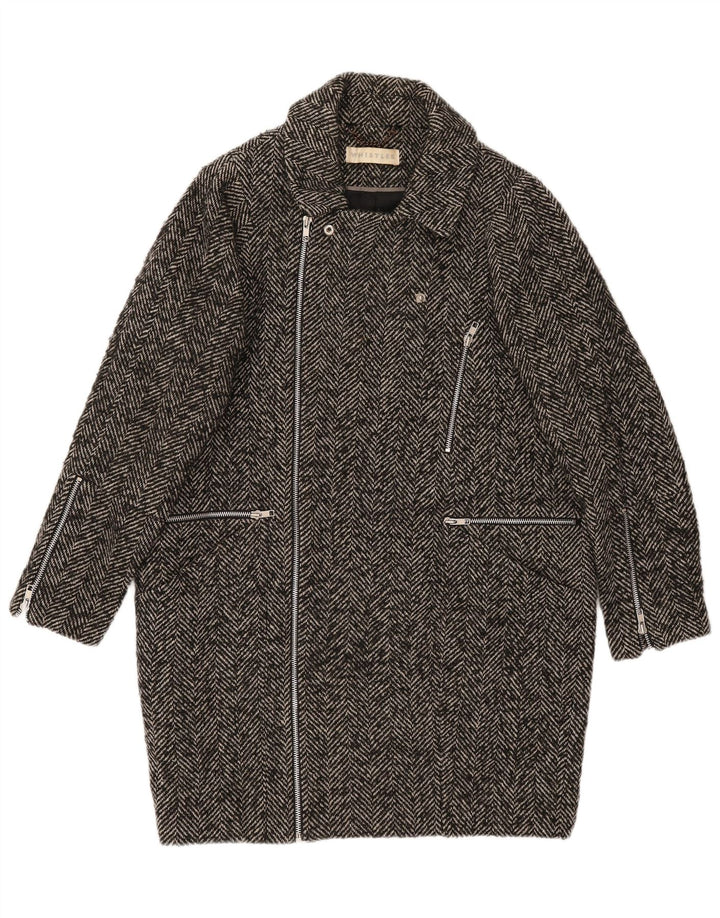 Whistles Womens Oversized Overcoat UK 8 Small Grey Herringbone Wool