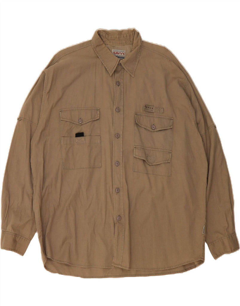SAVVY Mens Shirt Size 45/46 2XL Brown Cotton Vintage Savvy and Second-Hand Savvy from Messina Hembry 